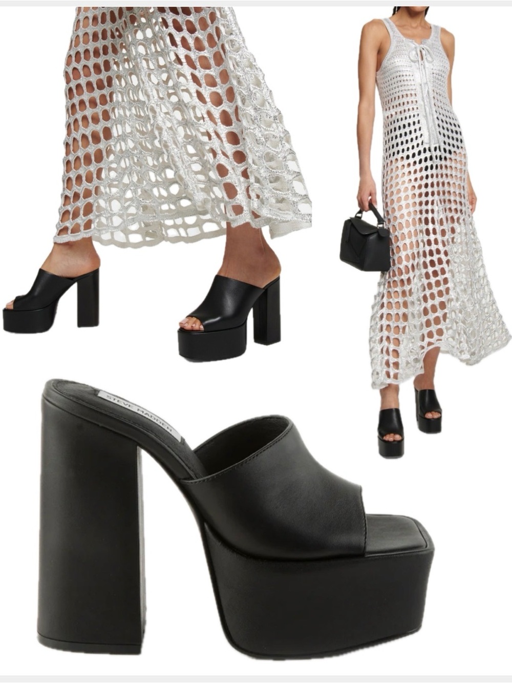 Steve Madden Trixie Black Platform Block Heel Slide Mules